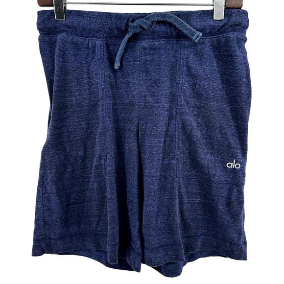 Alo Yoga Revival Yoga Shorts 9" Athletic Drawstring Pockets Workout Navy Blue L - Picture 1 of 4